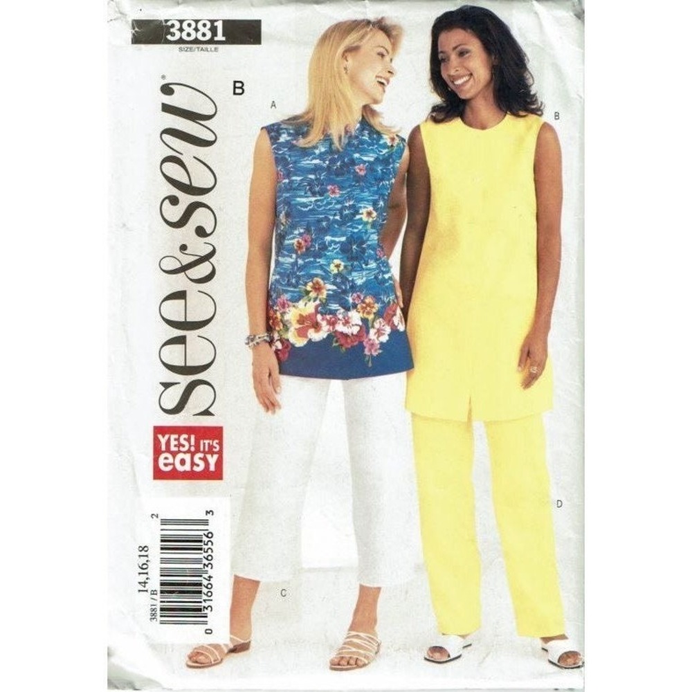 Butterick See and Sew Sewing Pattern 3881 Top Tunic Pants Misses Size 14-18 UNCU